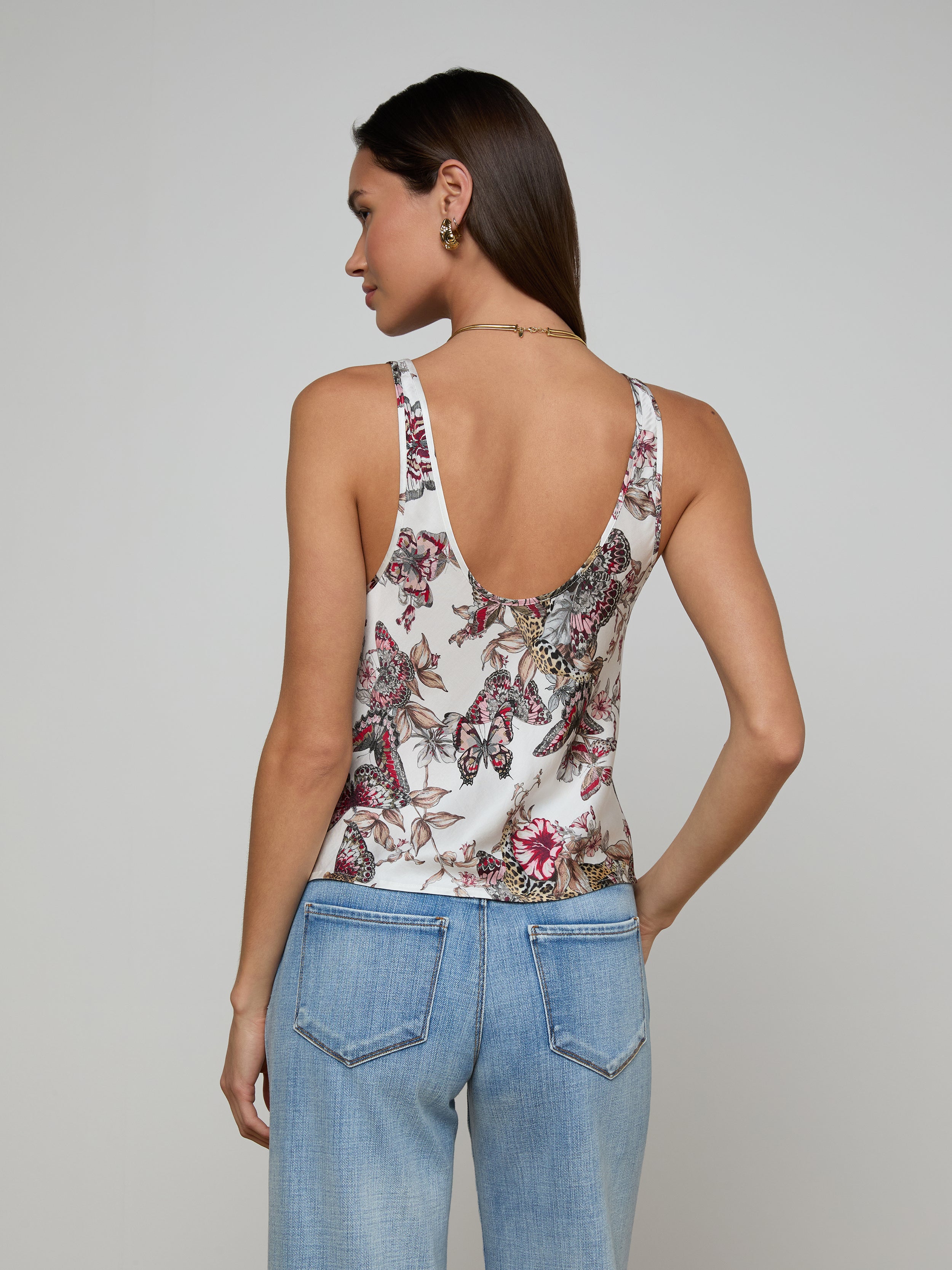Eddie Tank In White Multi Small Butterfly Jungle