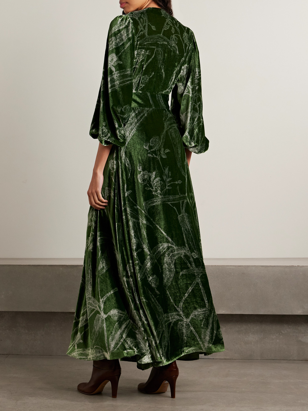 Camerino Printed Velvet Maxi Dress - Green