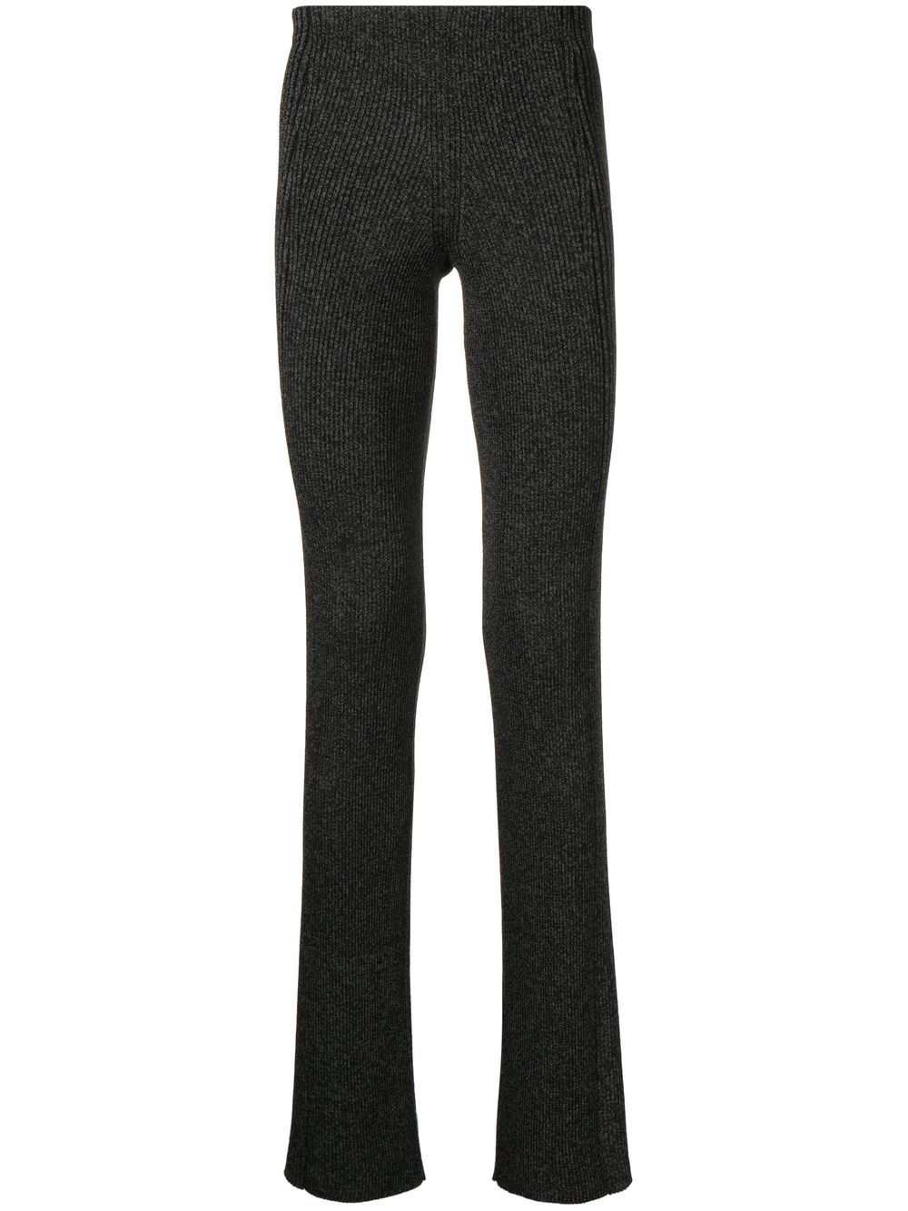 Marl-knit ribbed flared trousers - Black