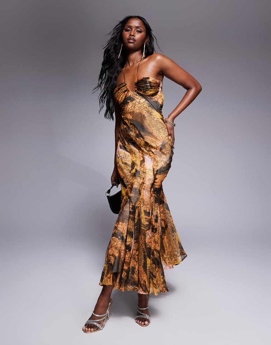 ASOS DESIGN | ASOS DESIGN halter asymmetric raw edge maxi dress in abstract print-Multi | Realry ASOS DESIGN | ASOS DESIGN halter asymmetric raw edge maxi dress in abstract print-Multi | Realry