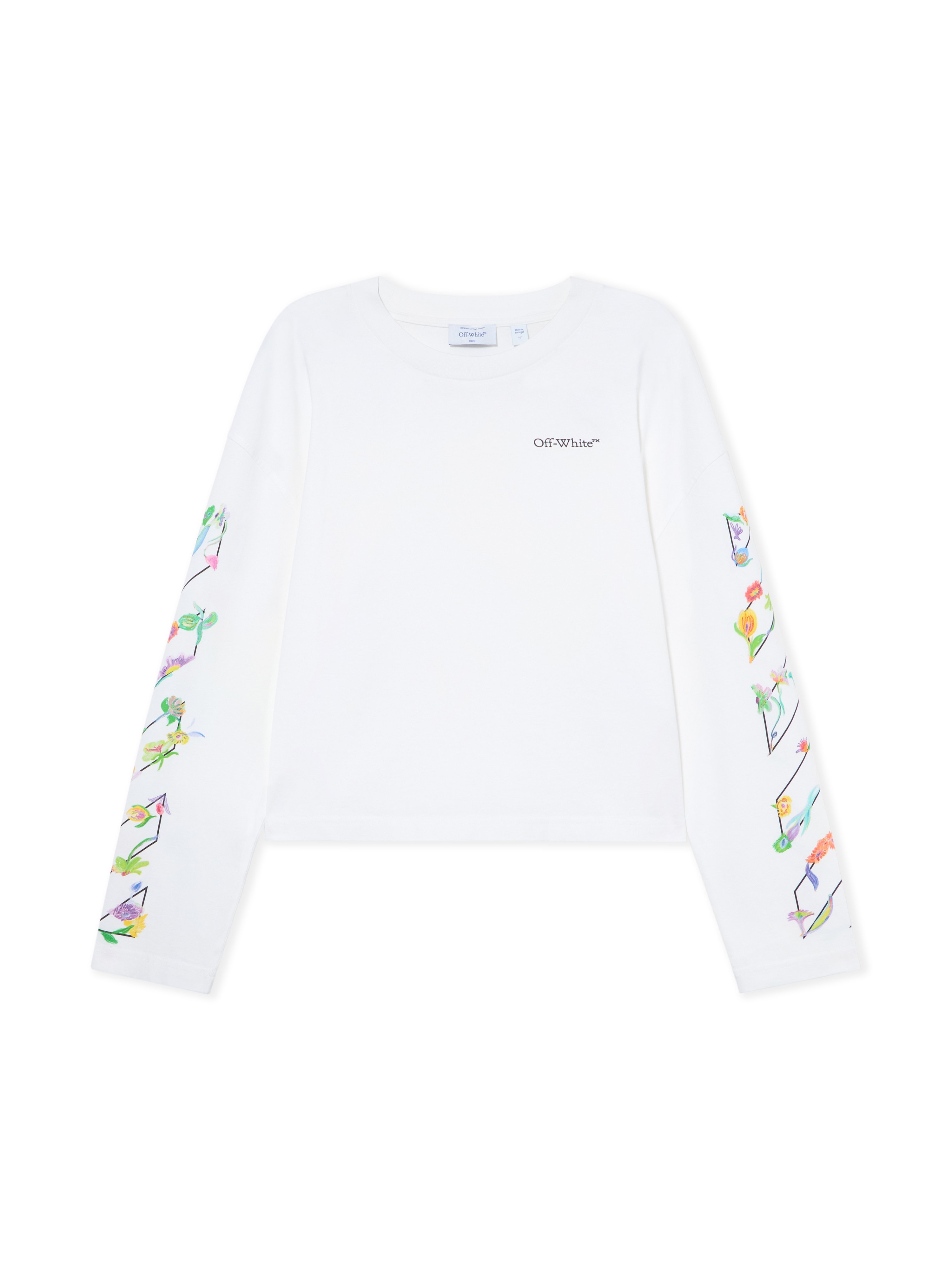 Diagonal Glowing Flower Long-sleeved T-shirt - Female T-shirts White