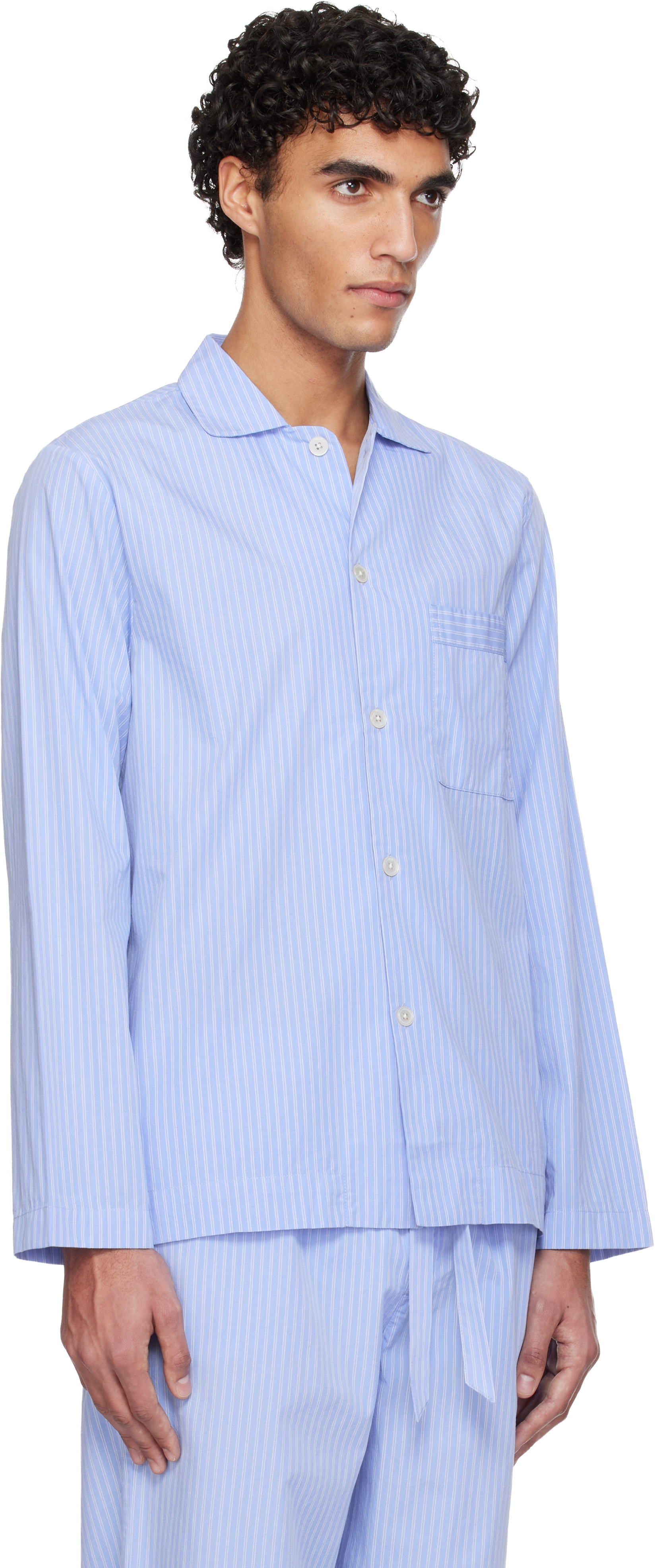 Blue Poplin Long-Sleeved Pyjama Shirt