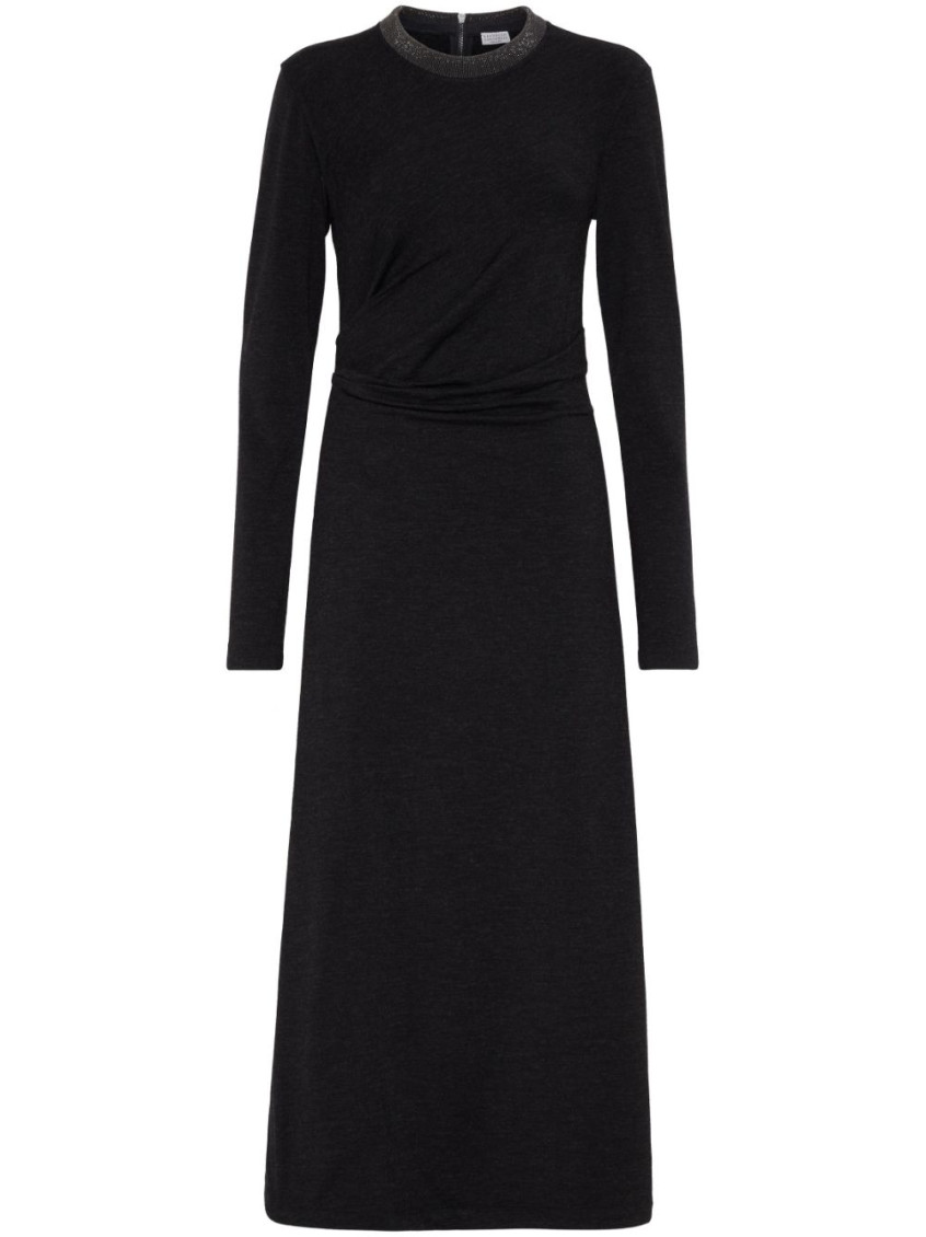 Monili-trim gathered dress - Black