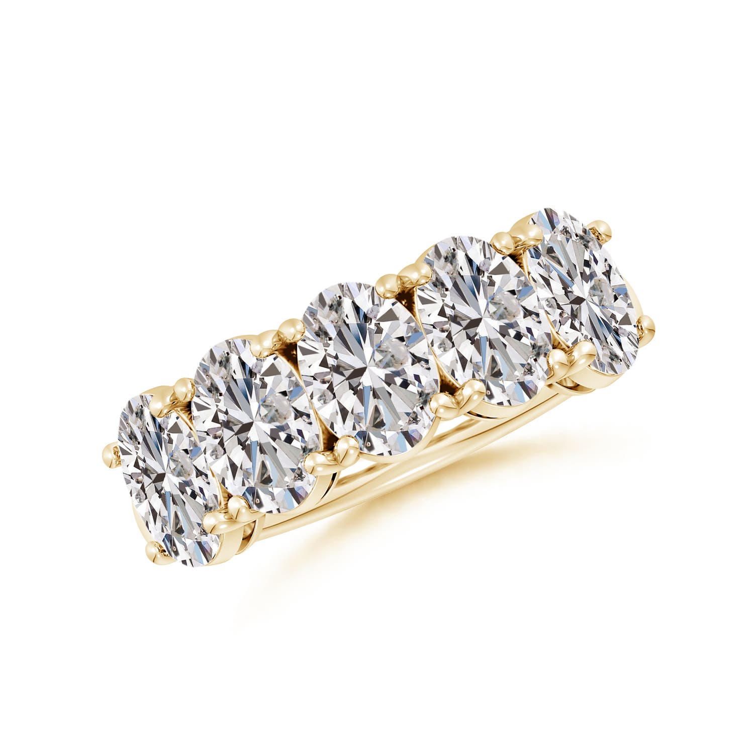 Angara 3.8 Carats Oval Diamond Five Stone Classic Anniversary Ring in 18K Yellow Gold