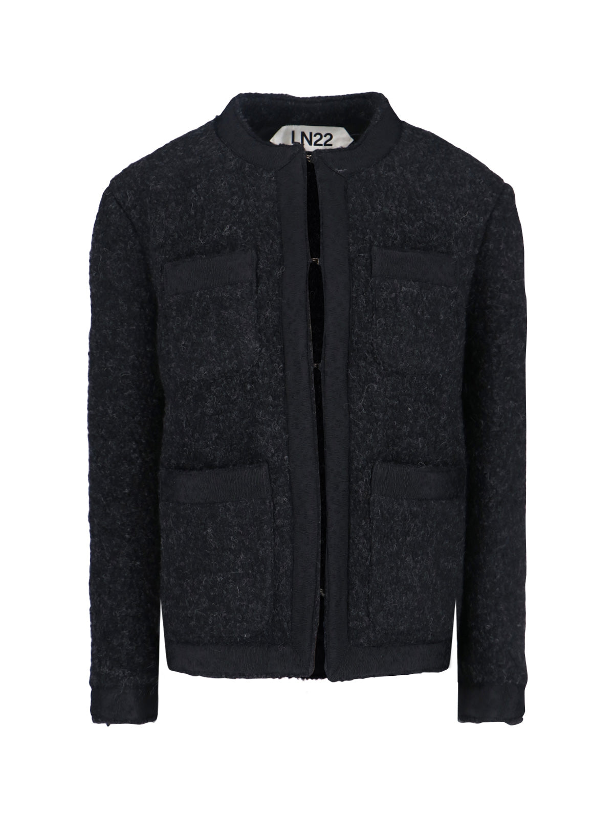 Textured Wool Blend Jacket with Round Neckline