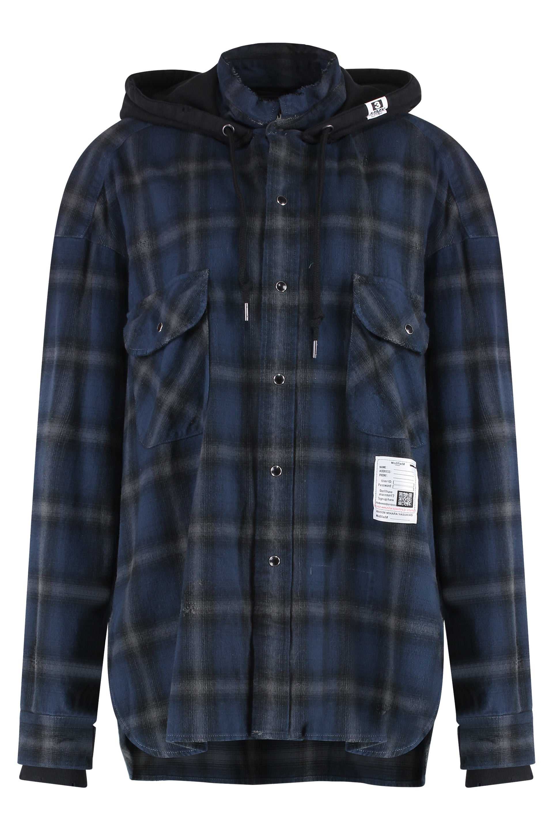 Men's Hooded Distressed Check Print Cotton Shirt