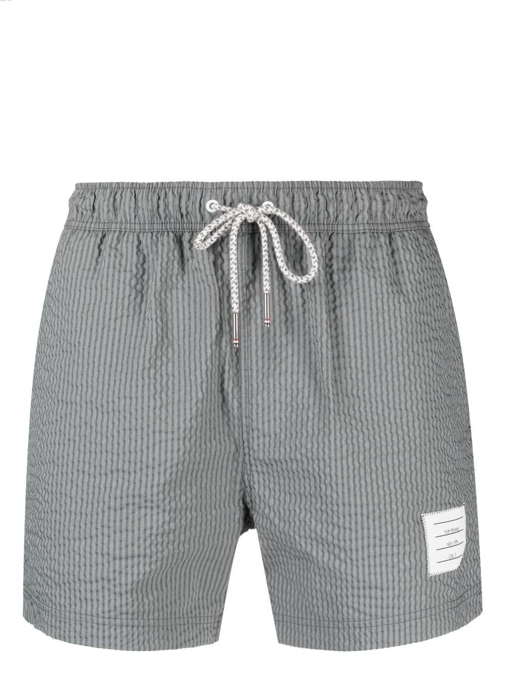 Striped seersucker-texture swim shorts - Grey