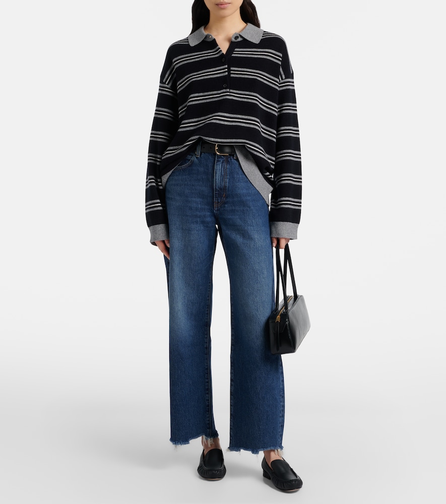 Bow frayed barrel-leg jeans