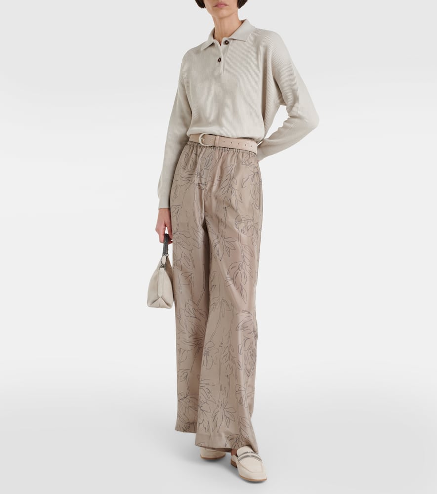 Floral silk wide-leg pants