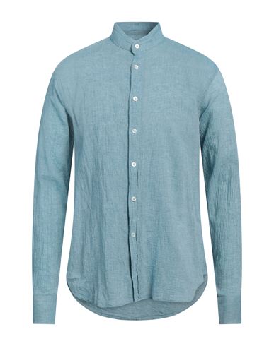 Man Shirt Azure Size 16 Cotton, Linen