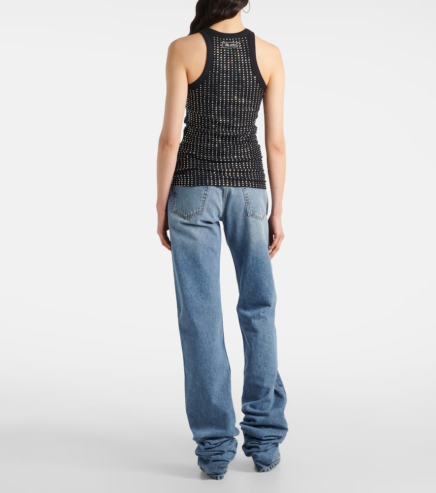 Crystal-embellished ribbed-knit tank top