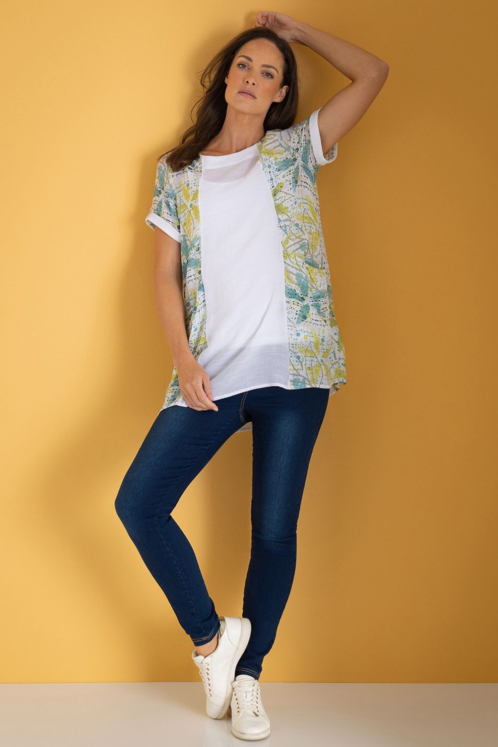 Klass. Women's Splatter Print & Plain Tunic Top in White | : Sma