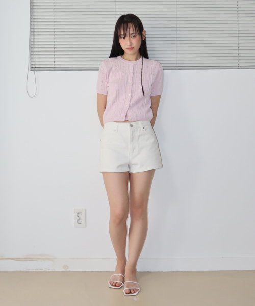 EYELET BUTTON KNIT CARDIGAN SOFT PURPLE