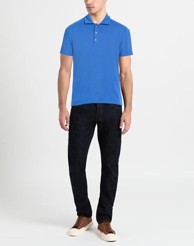 Man Polo shirt Blue Size L Cotton, Elastane