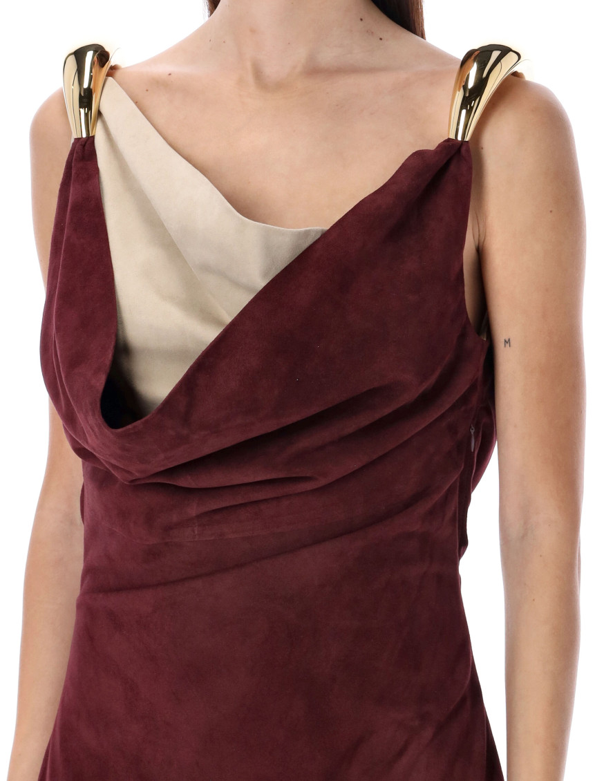 Midi Bordeaux Dress With Metal Detail In Suede Woman
