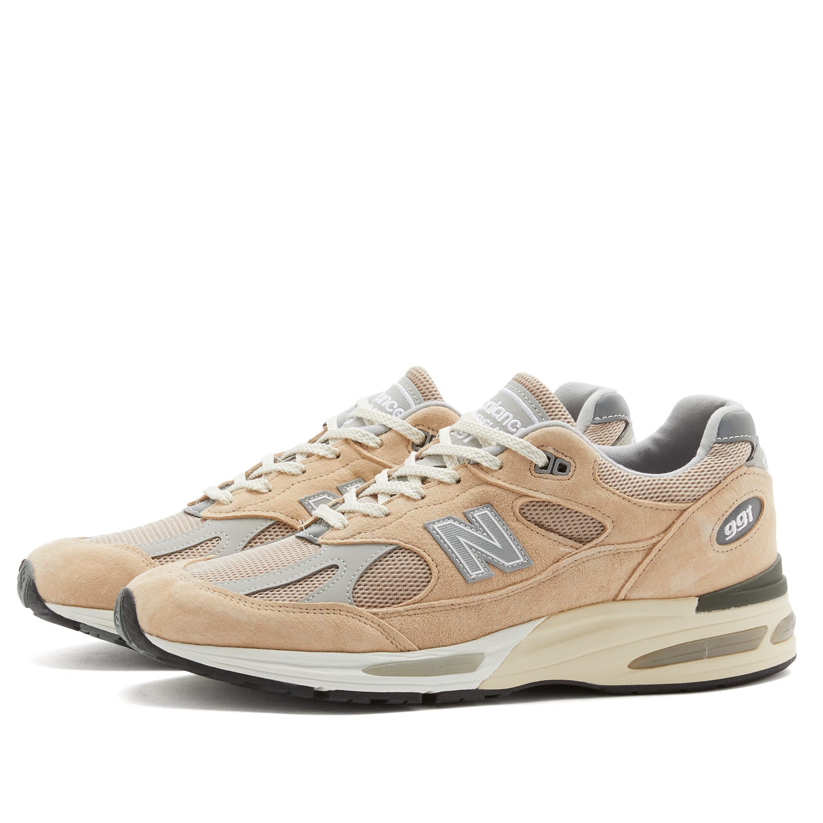 New Balance Unisex Made in UK U991V2 in Brown/Grey/White Suede/Mesh, size 4