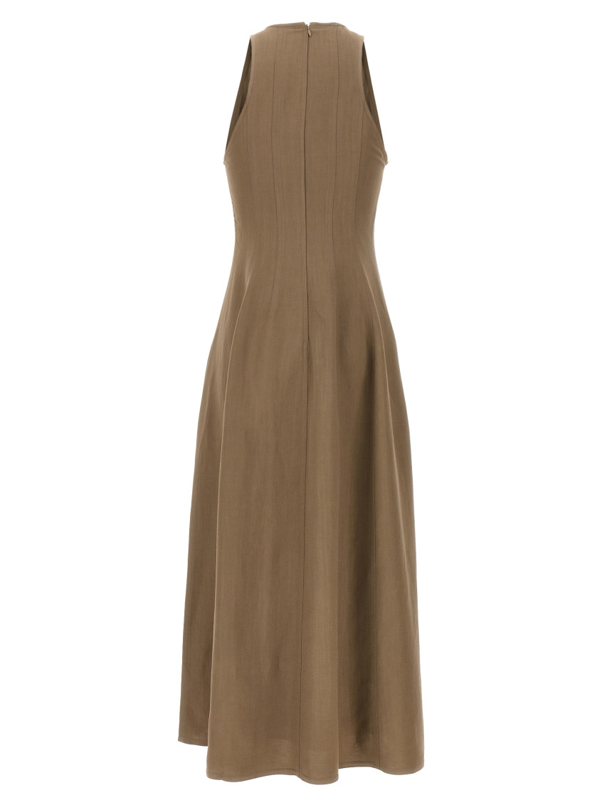 Sleeveless twill maxi dress - Brown