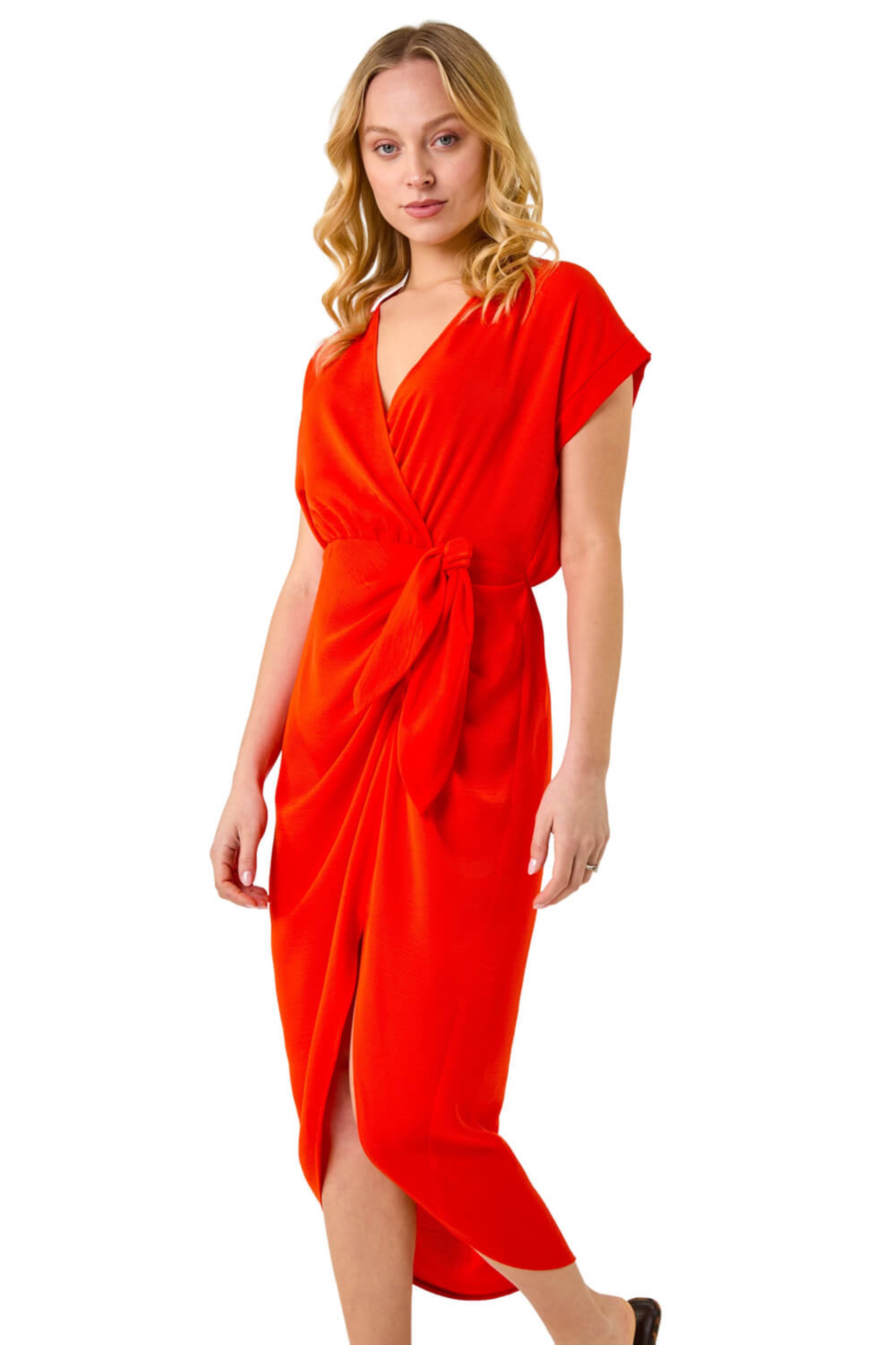 Dusk Womens Tie Detail Wrap Dress - Orange