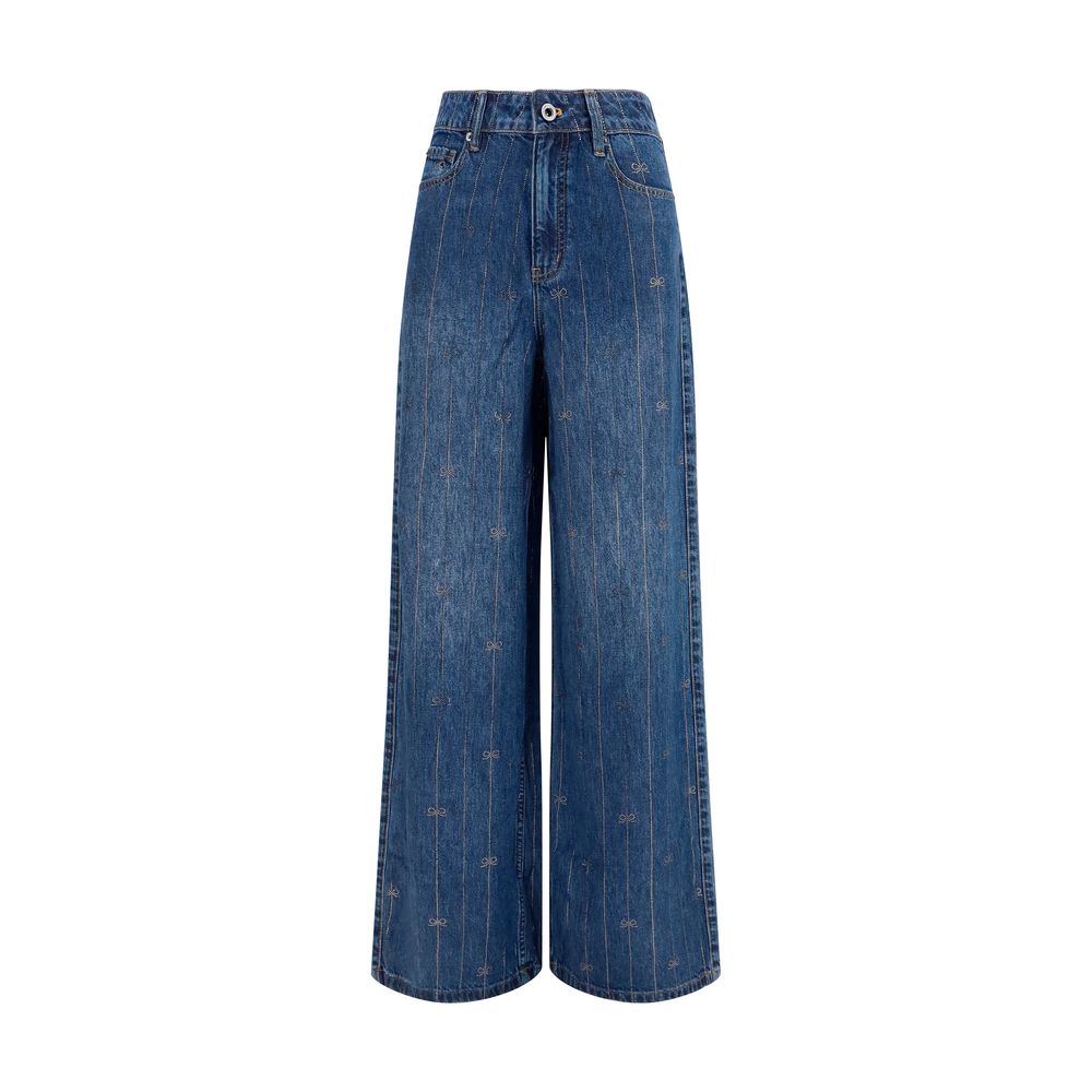 Crystal-Striped Lyocell Jeans — Blue
