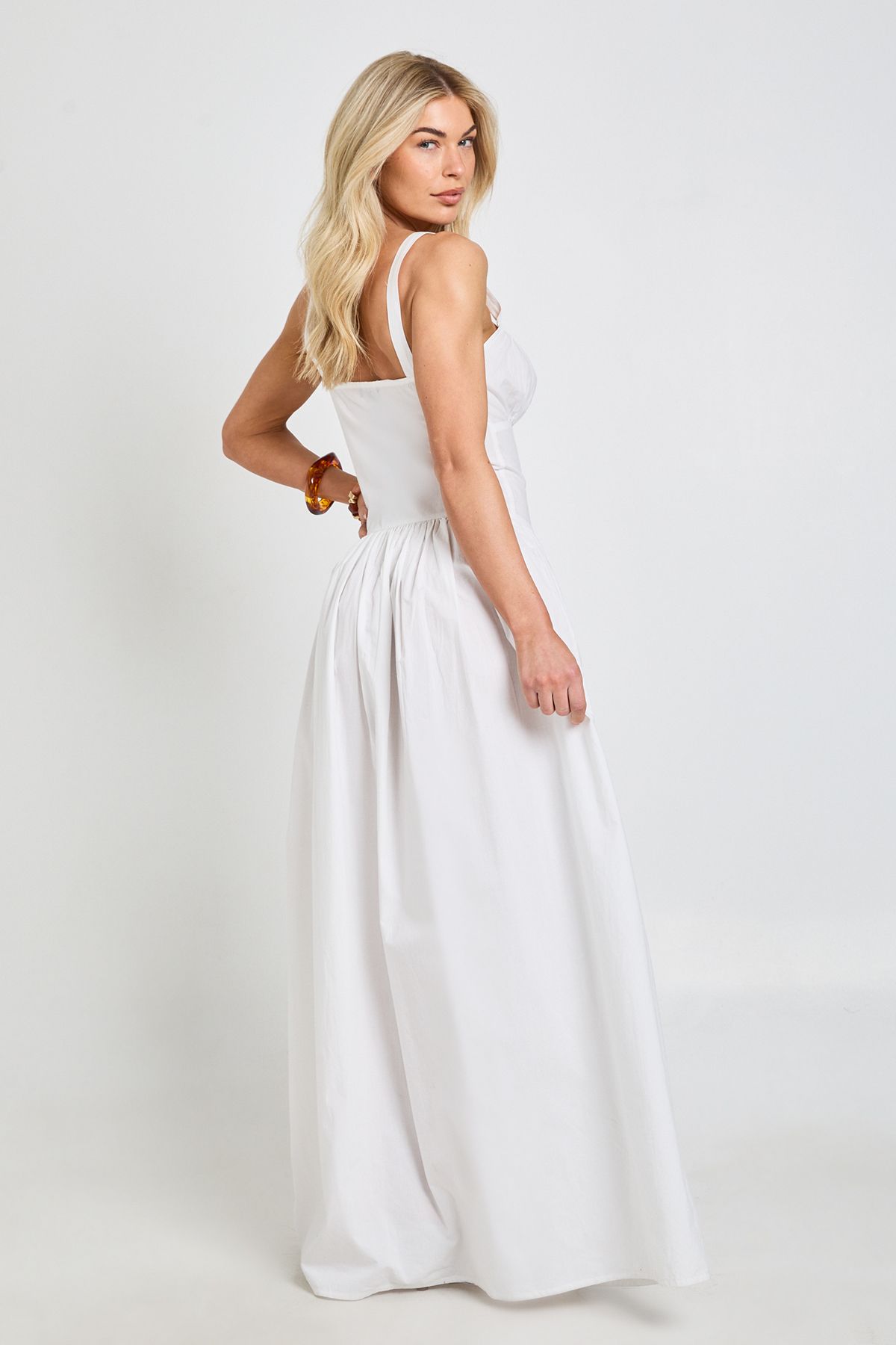Boohoo Womens Cotton Poplin Milkmaid Maxi Dress - White