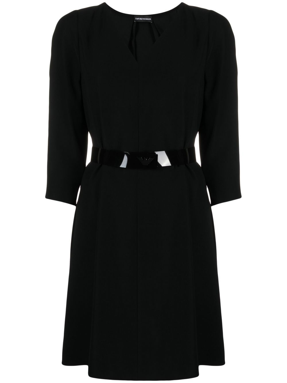 Round-neck long-sleeve dress - Black