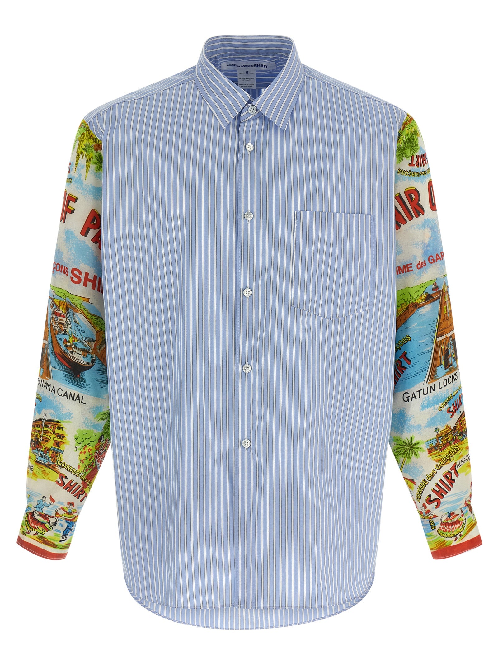 Printed Striped Cotton Shirt — Blue