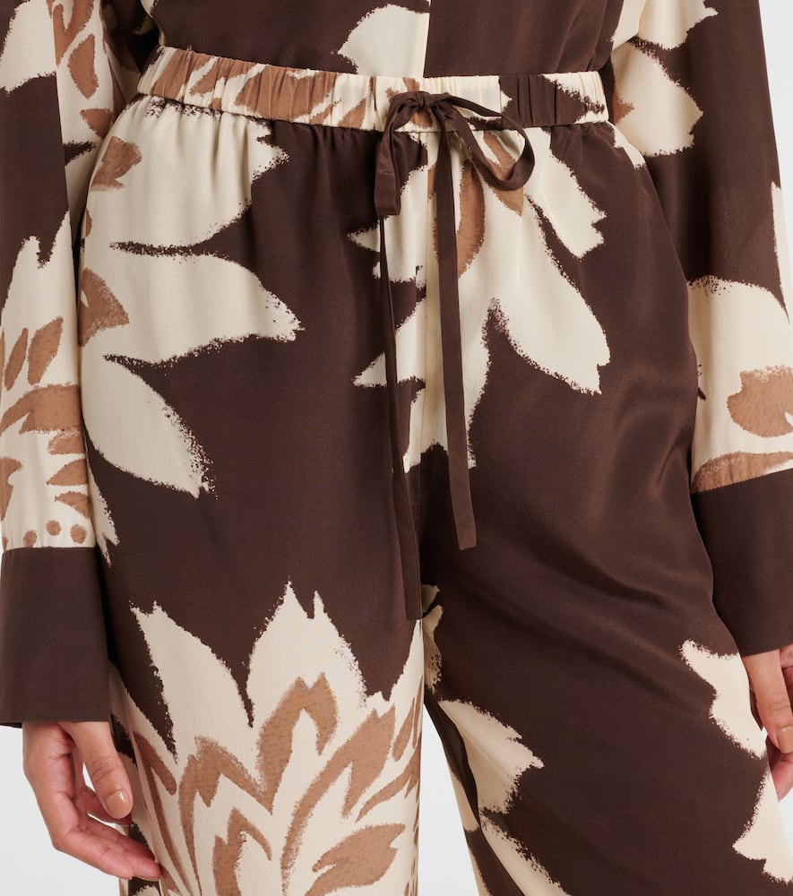 Floral silk satin wide-leg pants