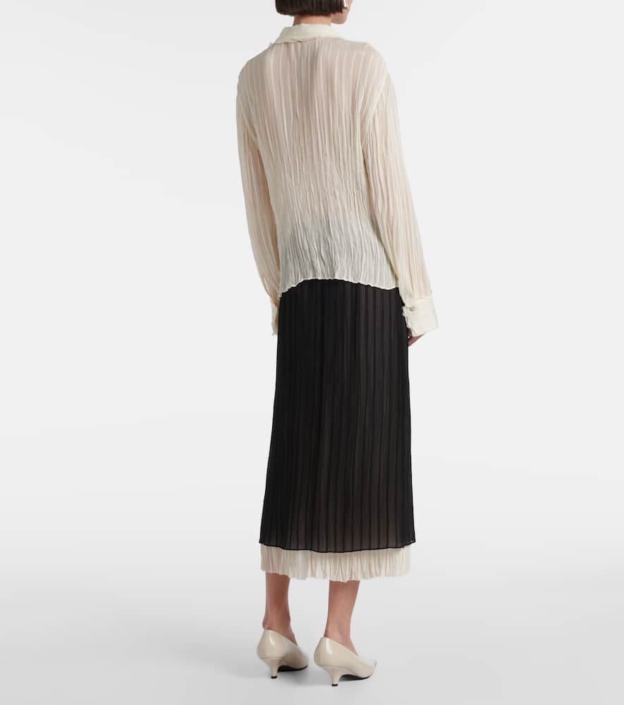 Ruffled striped semi-sheer shirt