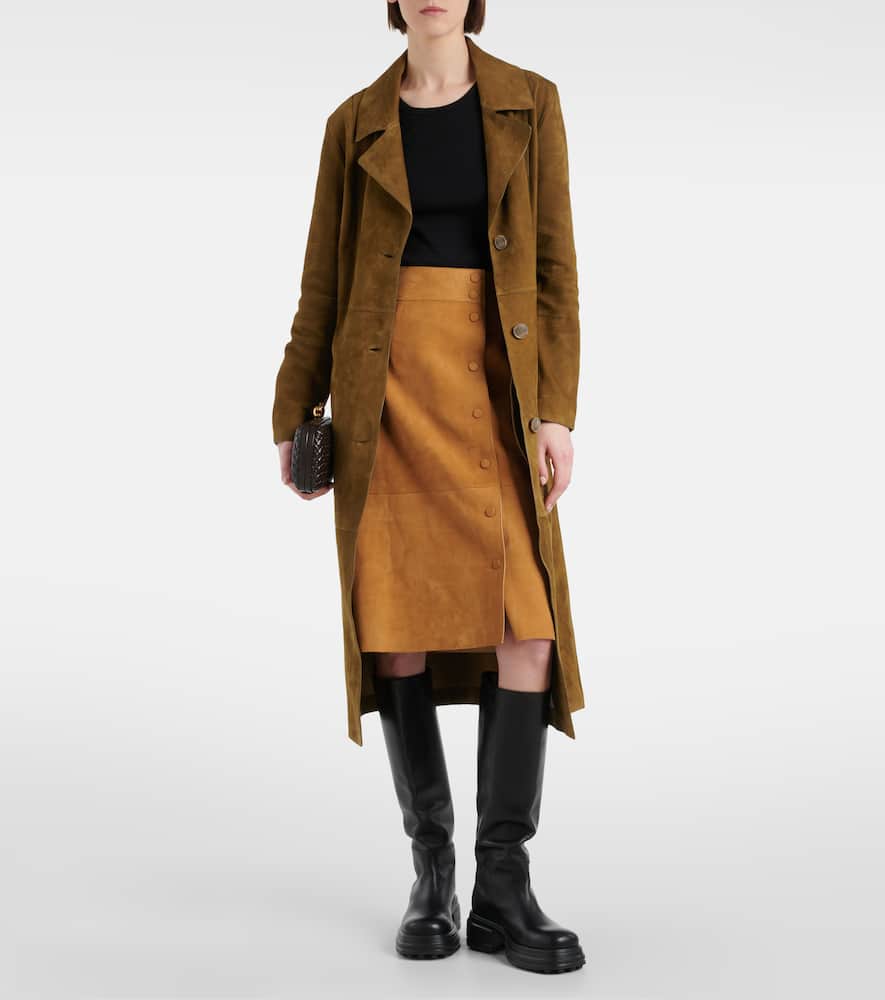 High-rise leather midi skirt