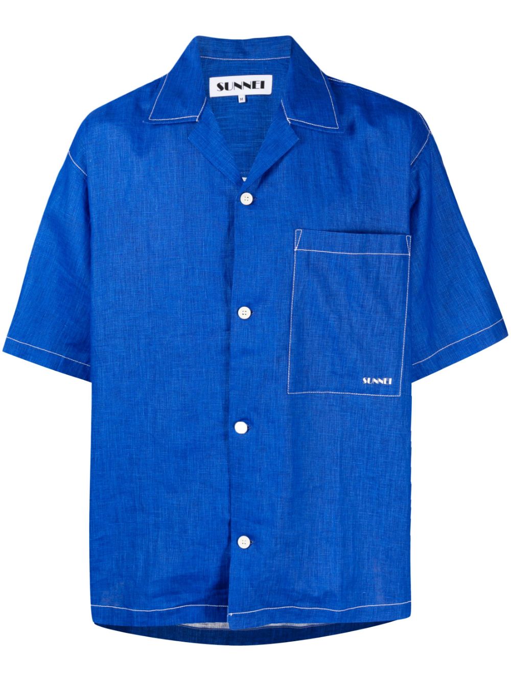 Cuban-collar linen shirt - Blue