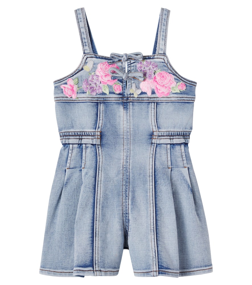 Embroidered denim romper