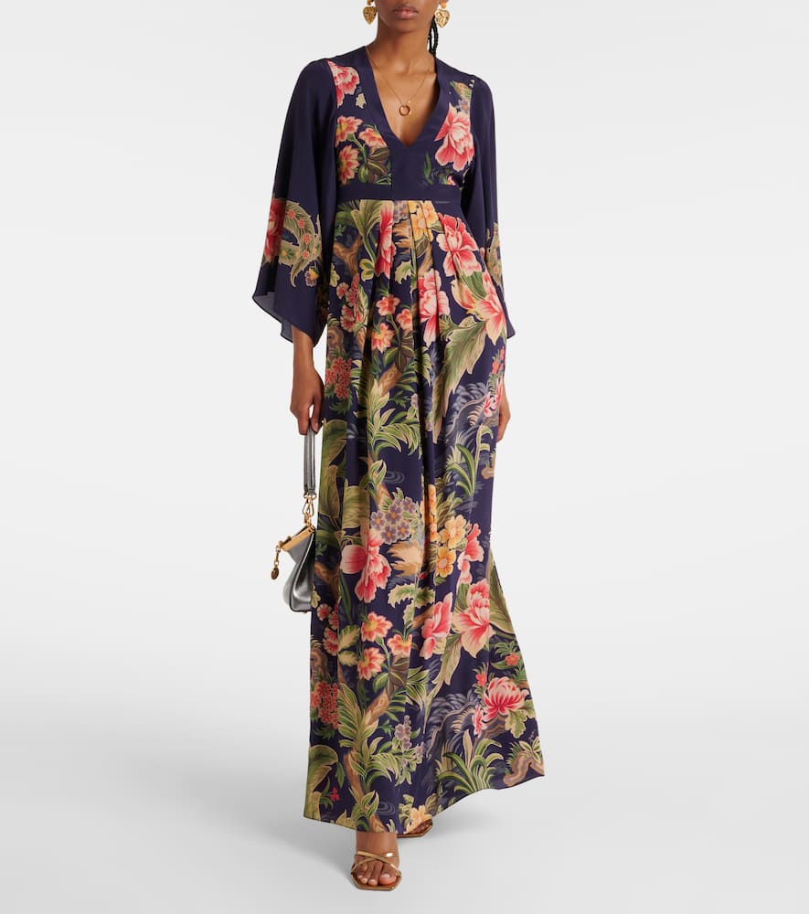 Floral silk crêpe de chine maxi dress