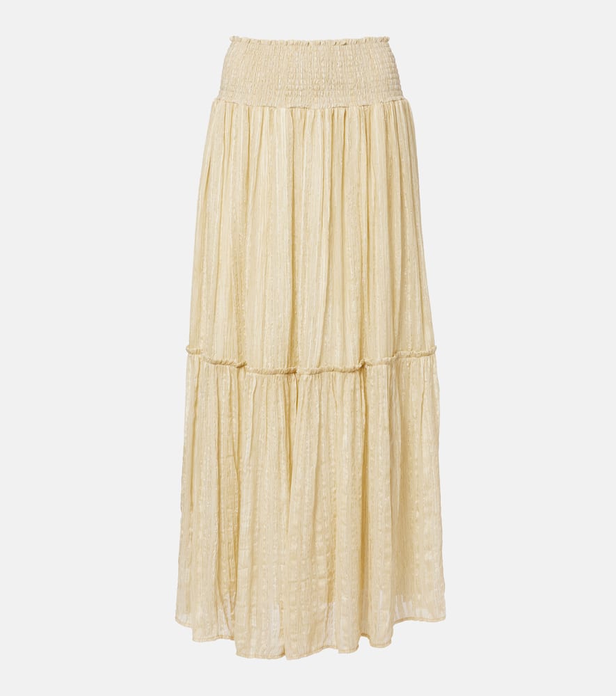 Gathered striped silk-blend maxi skirt