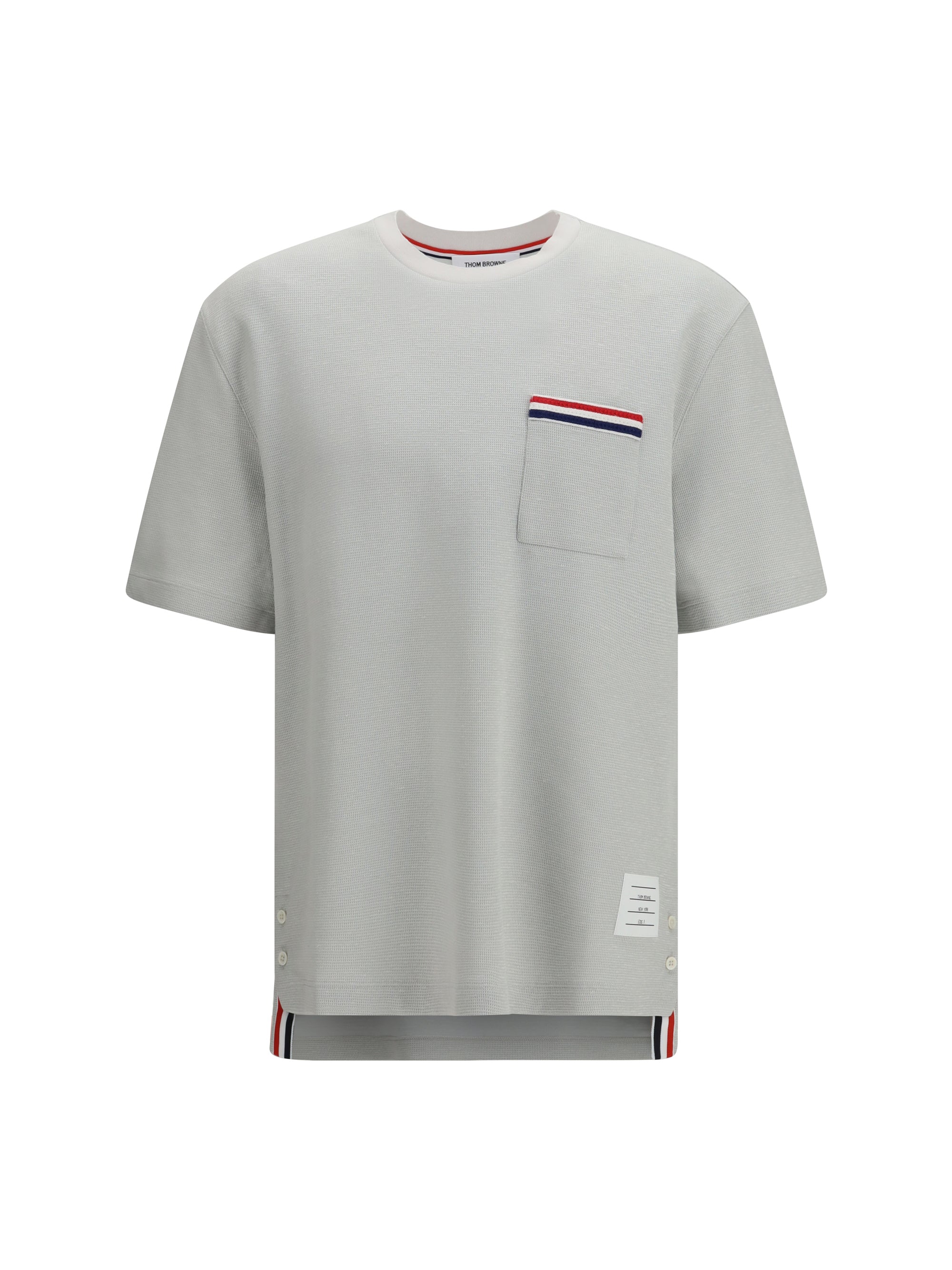 Cotton-Linen with Striped Pocket Detail T-Shirt — Gray