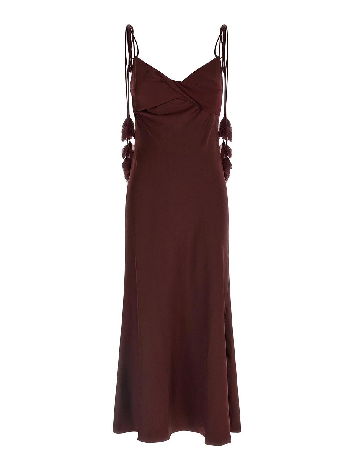 Burgundy Satin Flower Midi Dress