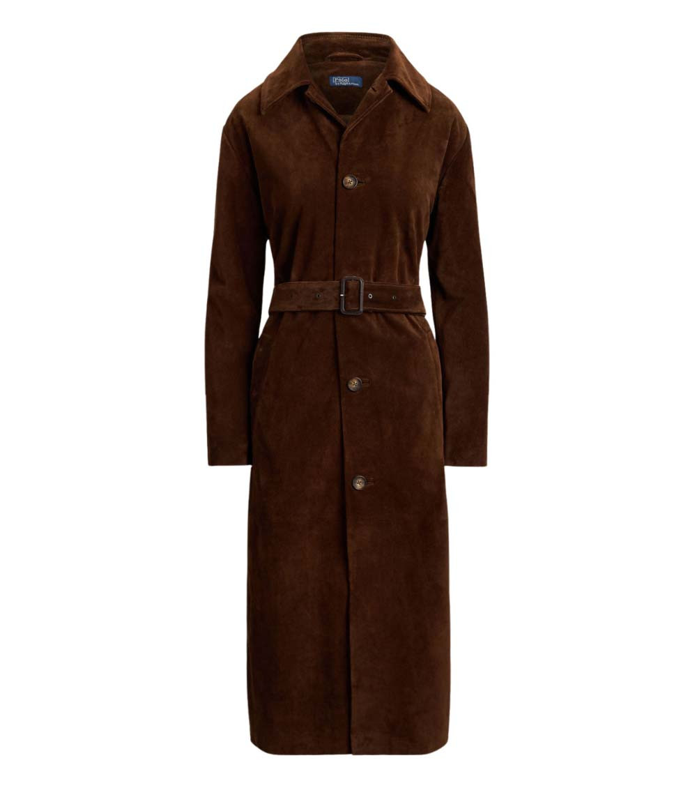 Brown Solid Shirt Collar Trench Coat