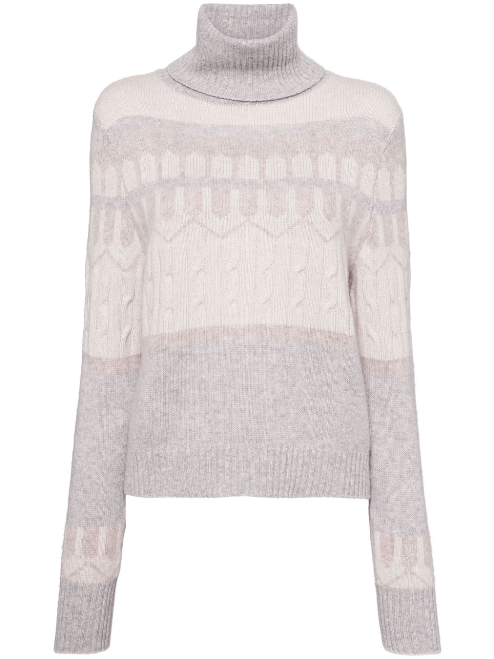 Jacquard Roll Neck Cashmere Jumper - Grey