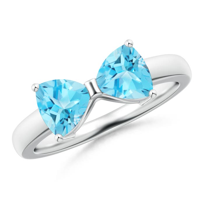 Angara 1.8 Carats Two Stone Trillion Swiss Blue Topaz Bow Tie Ring in Platinum