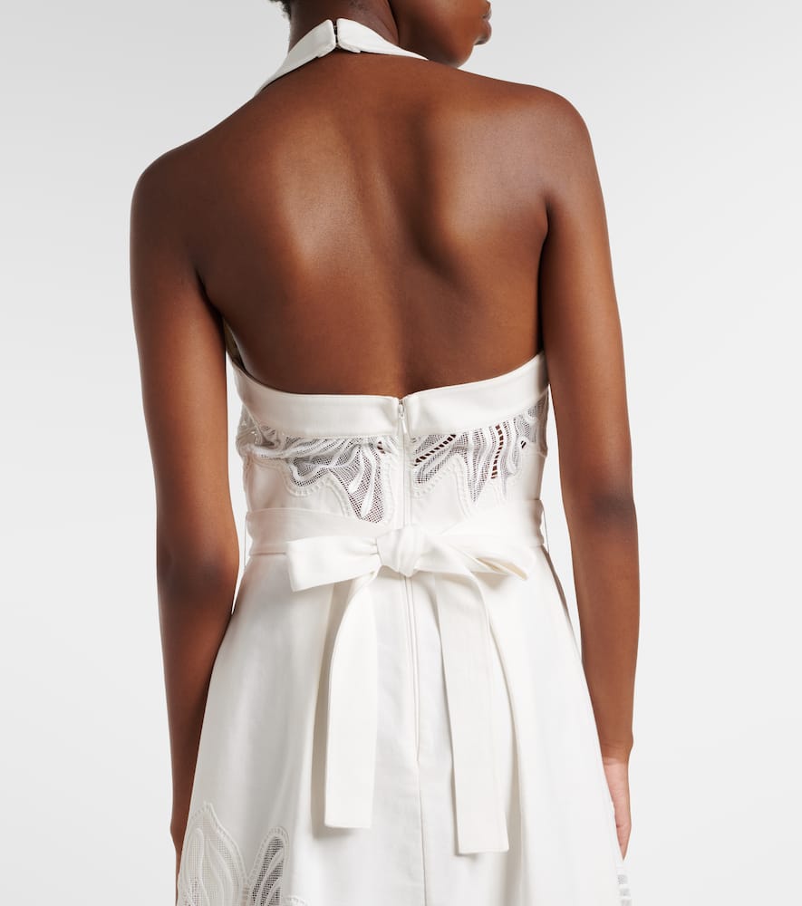 Embroidered halterneck cocktail dress