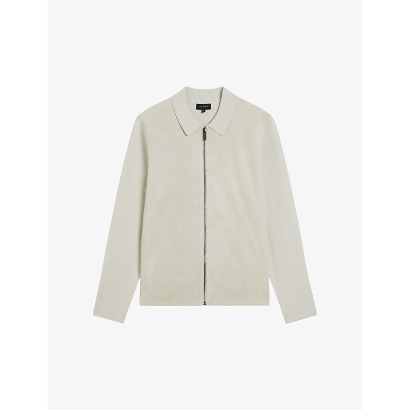 Mens Taupe Pieter Contrast-panel Knitted Suede Jacket