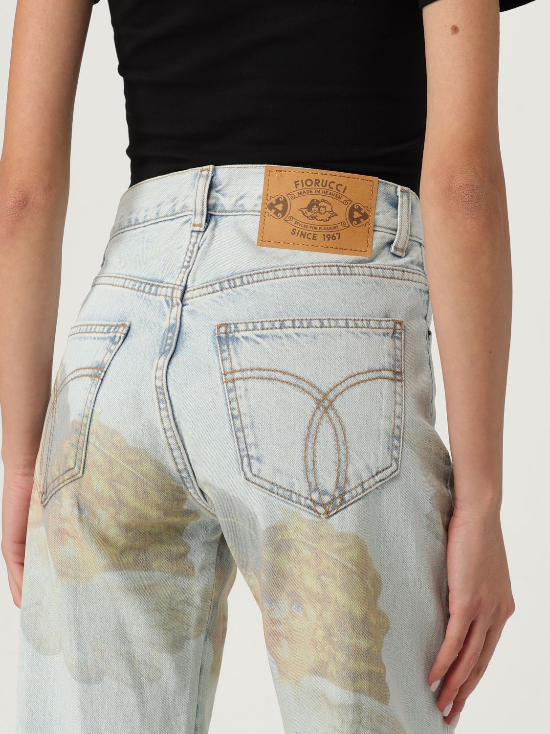 Angel-print mid-rise straight jeans - Blue