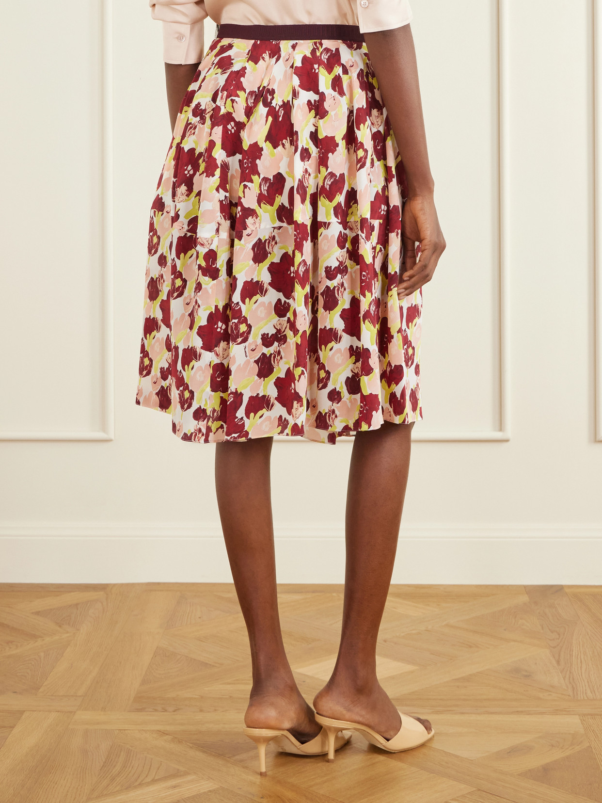 Pleated Printed Silk Crepe De Chine Midi Skirt - Multi