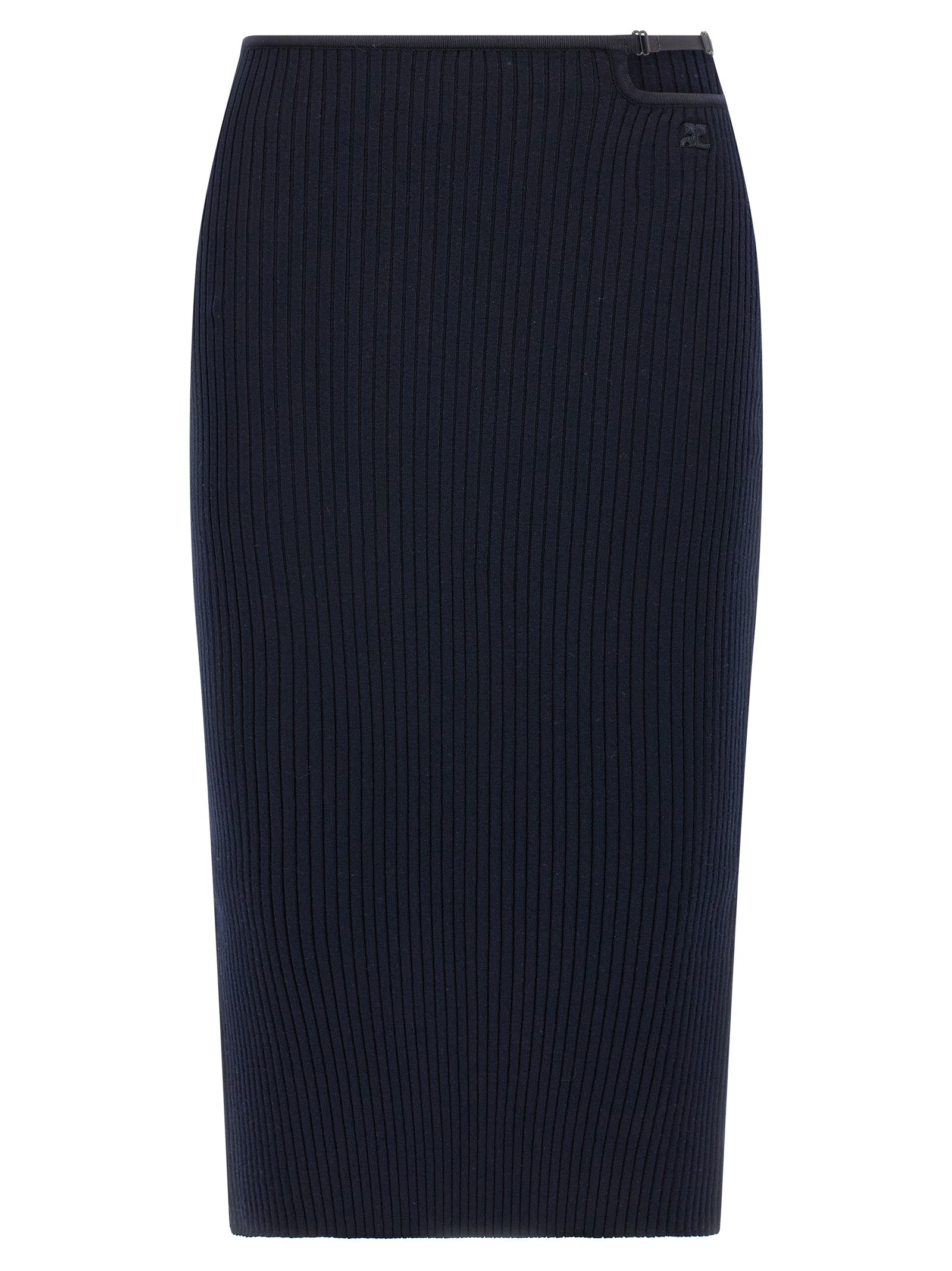 Ribbed Viscose Midi Skirt — Navy