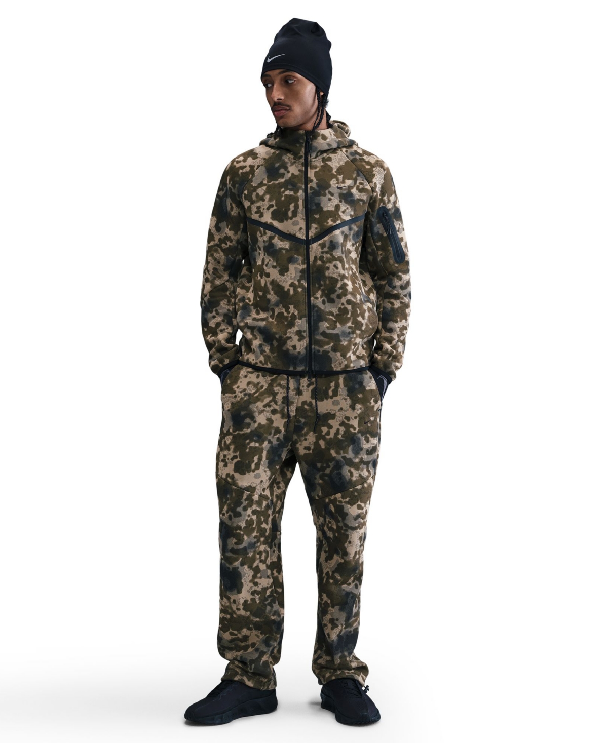 Men's Tech Open-Hem Fleece Camo Pants - Neutral Olive/Black