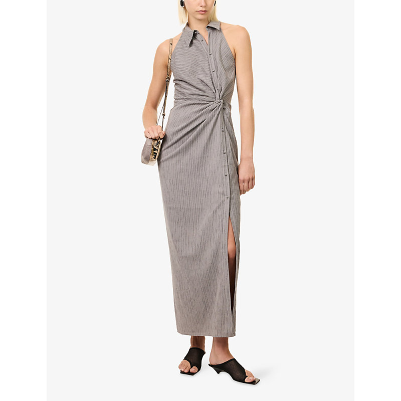 Womens Twist Knot Shirt Cotton-Blend Maxi Dress