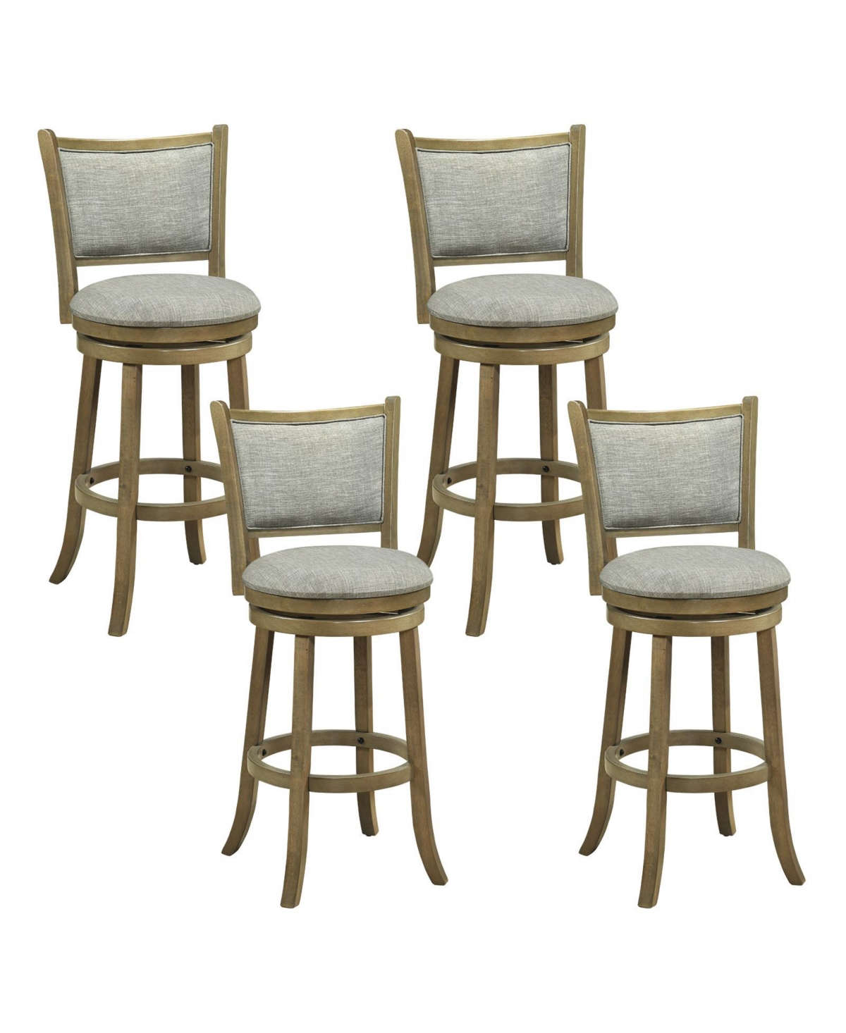 Swivel Bar Stools Set of 4 30 Inch Bar Height Chairs with Backrests and Wood Frame - Grey