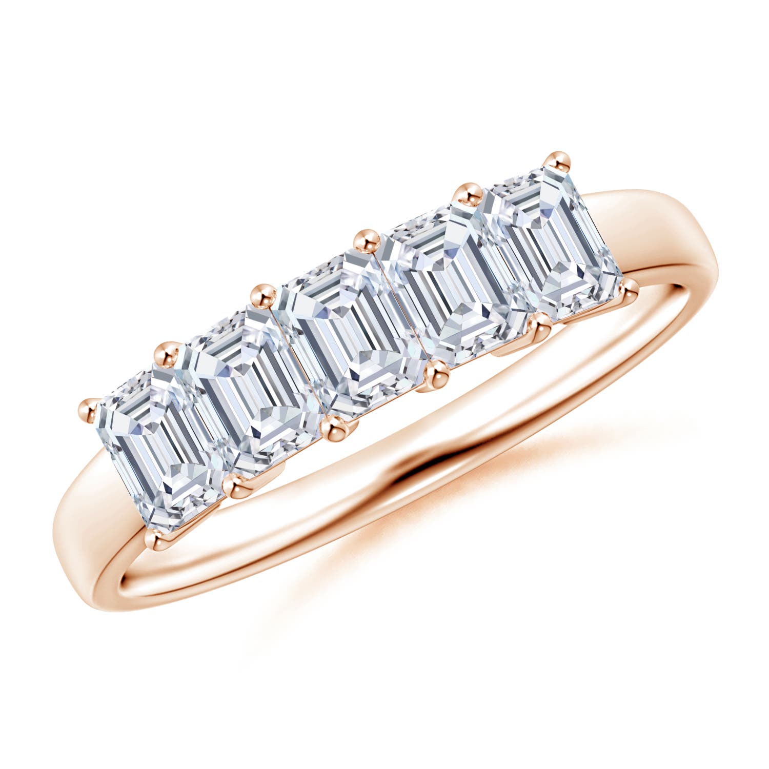 Angara 1.0 Carat Lab-Grown Prong-Set Emerald-Cut Diamond Five Stone Wedding Ring in 18K Rose Gold