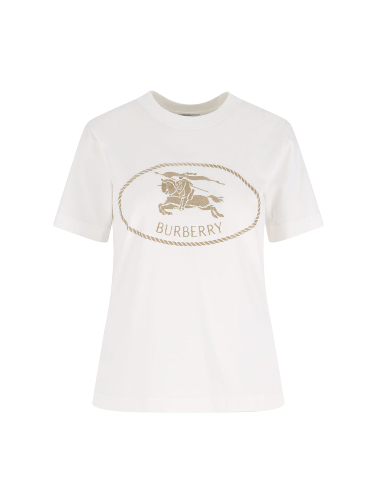 Rib-knit Neckline T-shirt with Embroidered Equestrian Knight Design - Size S
