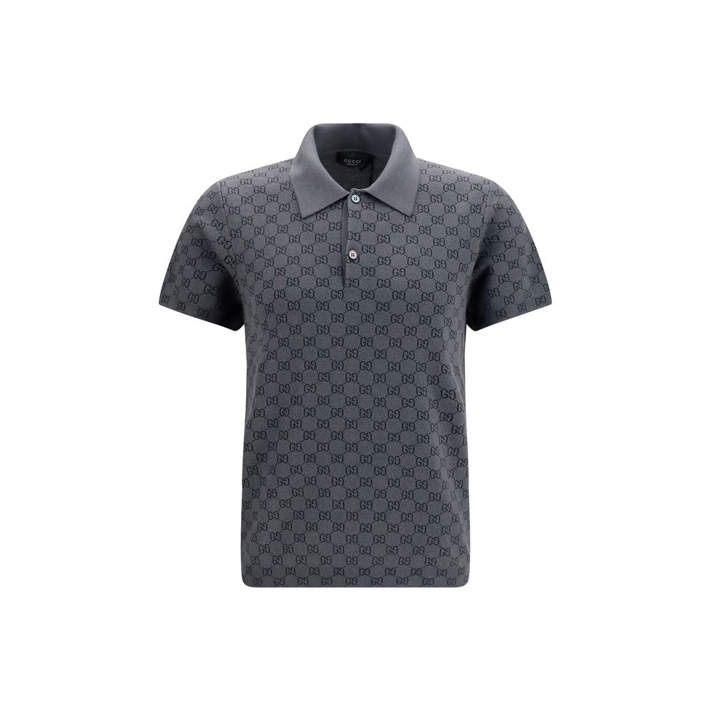GG Jacquard Wool and Silk Polo Shirt — Gray