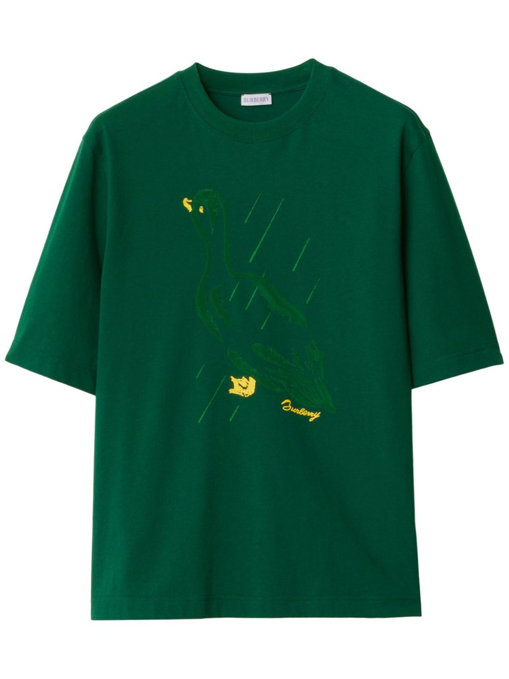 Embroidered-duck cotton Tshirt - Green